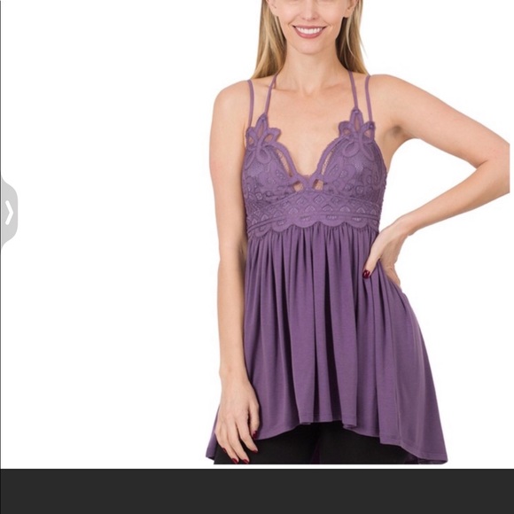 Purple Crochet & Lace Tunic Tank Dress Top NWT - Picture 4 of 8